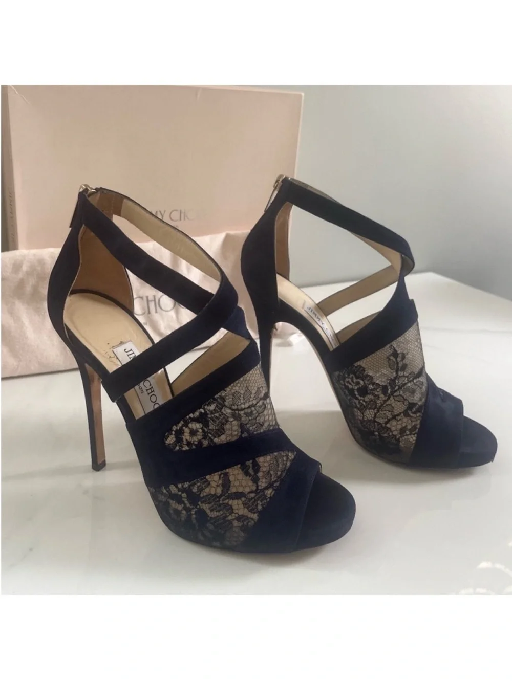 AUTHENTIC JIMMY CHOO ITALIAN LACE STILETTO HEELS